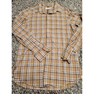 Crosby & Howard Mens Tan Plaid Button Down Stretch  Long Sleeve Shirt Size M‎